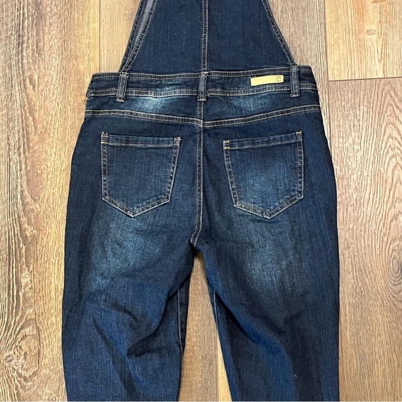 TRUE CRAFT Bib Overalls Womens Size 3 Blue Denim Gradient Wash Distressed Skinny - Picture 9 of 16